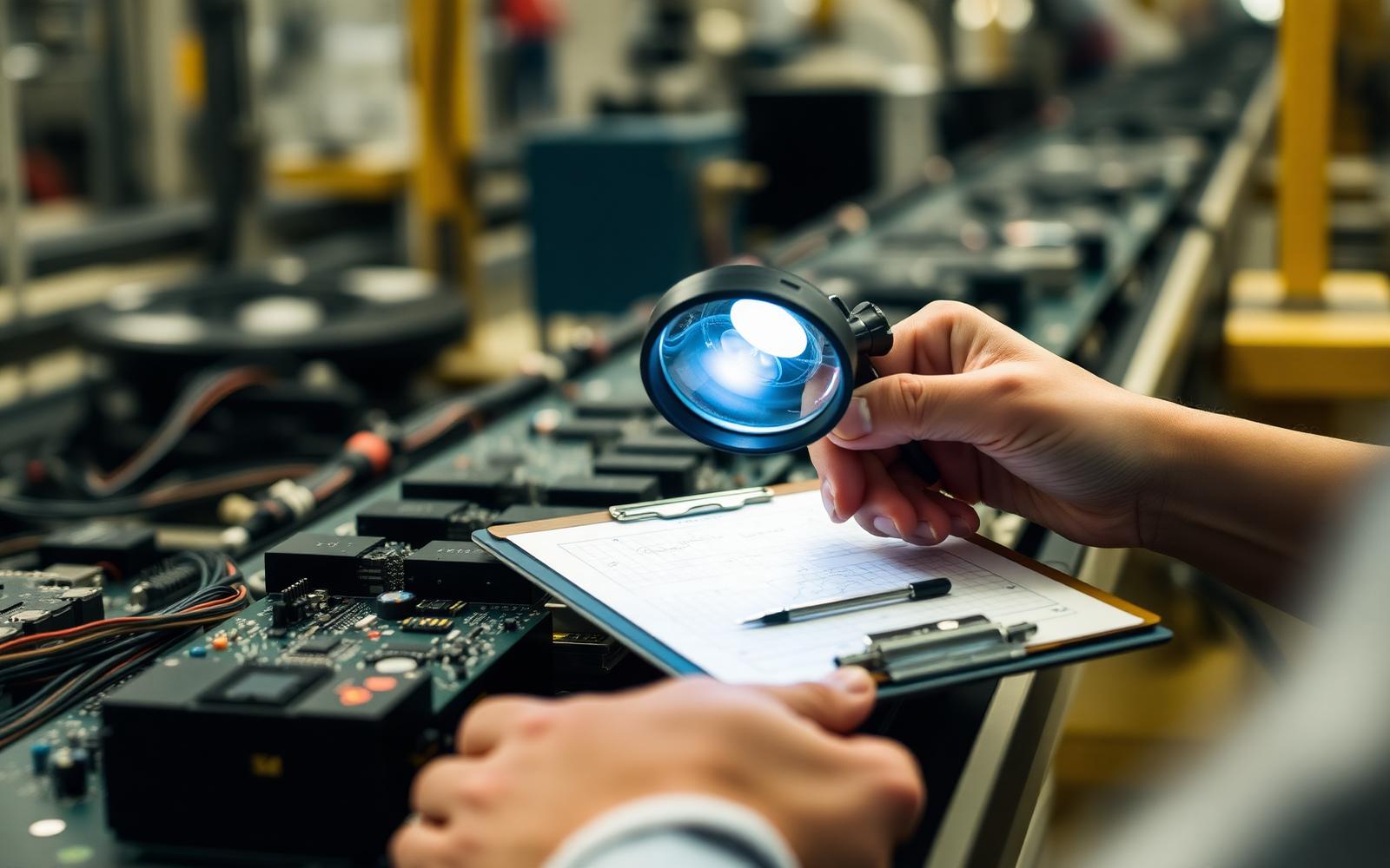 Quality inspector checking components before shipment